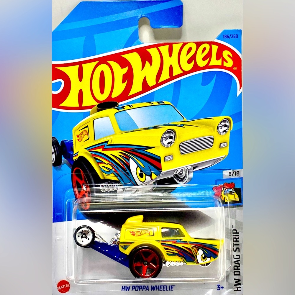 ✅ 🚗 4/$20 🚗 NEW MATTEL HOT WHEELS 8/10 HW DRAG STRIP HW POPPA WHEELIE #186/250